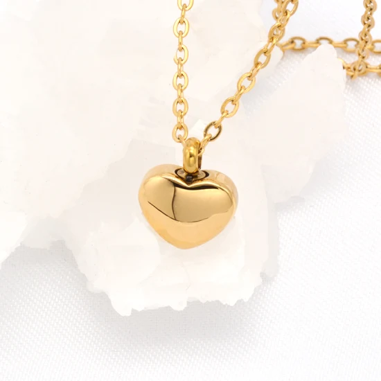 Collana con urna di ceneri personalizzata con ciondolo a forma di cuore in gioielli placcati in oro 18 carati in acciaio inossidabile